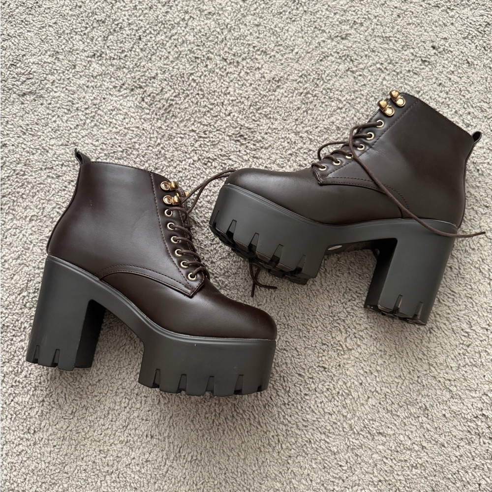 Brown Platform Ankle Boots (Size 8)